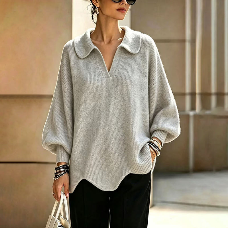 Pull élégant pour femmes avec col en V et manches lanterne