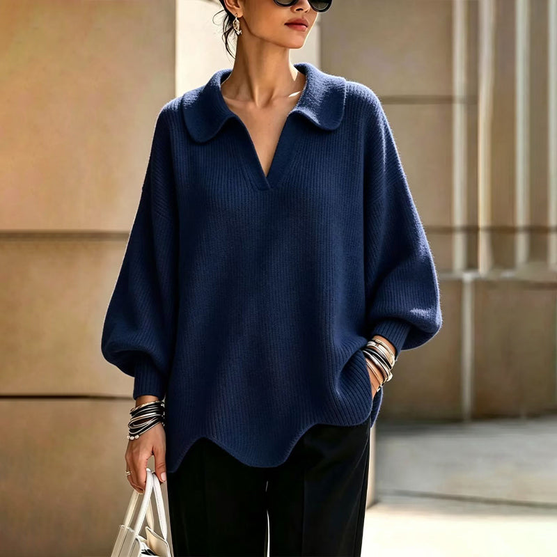 Pull élégant pour femmes avec col en V et manches lanterne