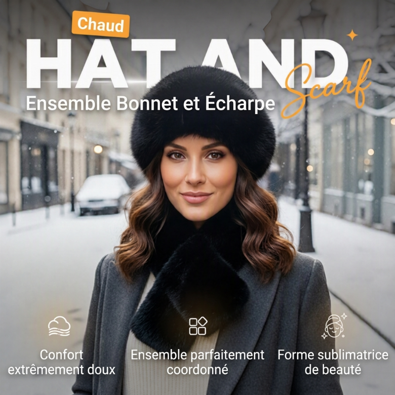 💖Soldes ! Prix cassés💖Ensemble chaud d'hiver : écharpe et bonnet en peluche épaisse