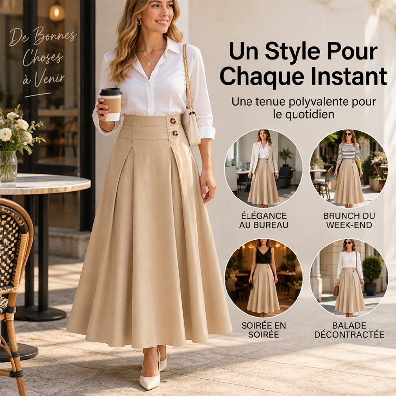 ⏳Liquidation totale⏳Jupe longue évasée taille haute et plissée pour femme