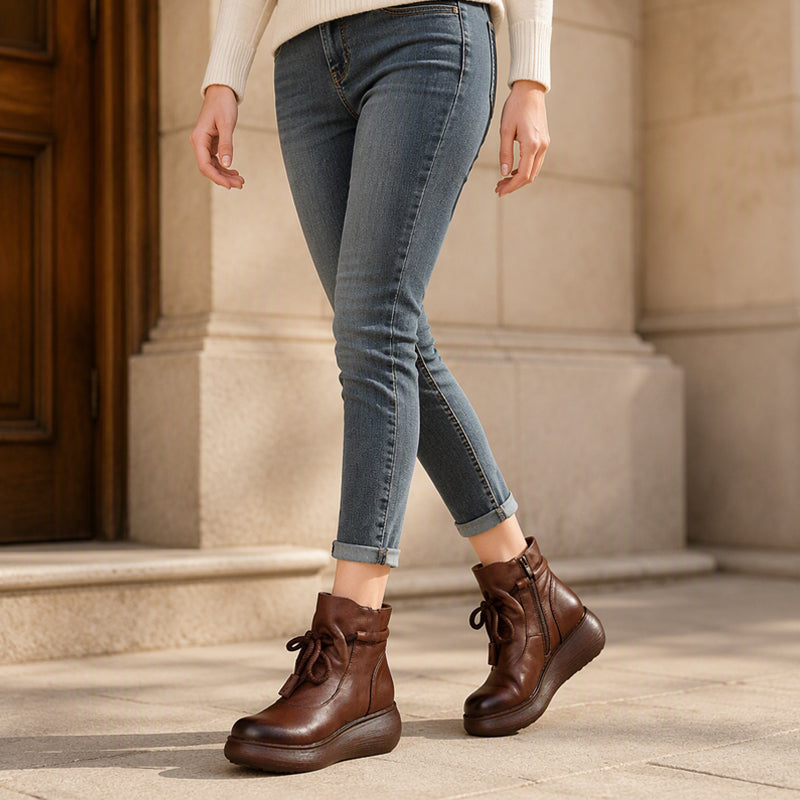 Bottines chevaalières femmes à doublure thermique rétro