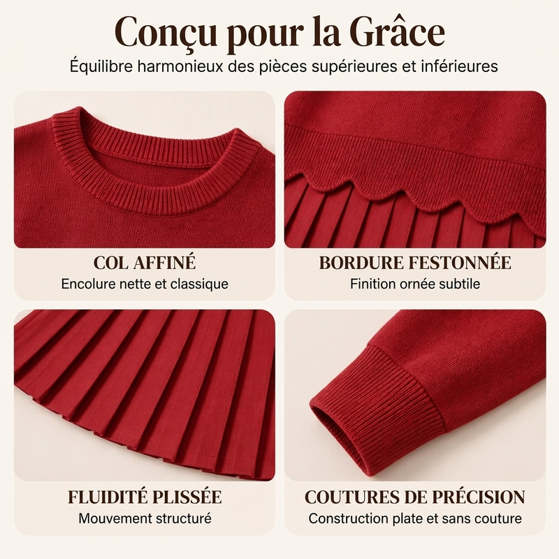 ⏳Liquidation totale⏳Ensemble pull à bord festonné et jupe plissée pour femme