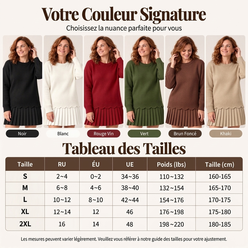 ⏳Liquidation totale⏳Ensemble pull à bord festonné et jupe plissée pour femme