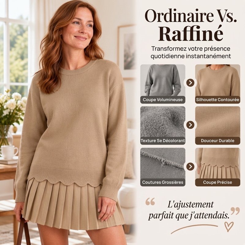 ⏳Liquidation totale⏳Ensemble pull à bord festonné et jupe plissée pour femme