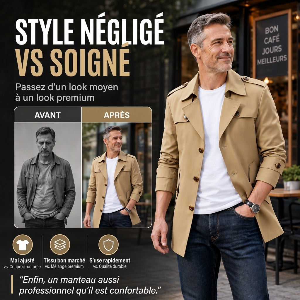 ⏳Liquidation totale⏳Trench-coat d'affaires mi-long pour homme