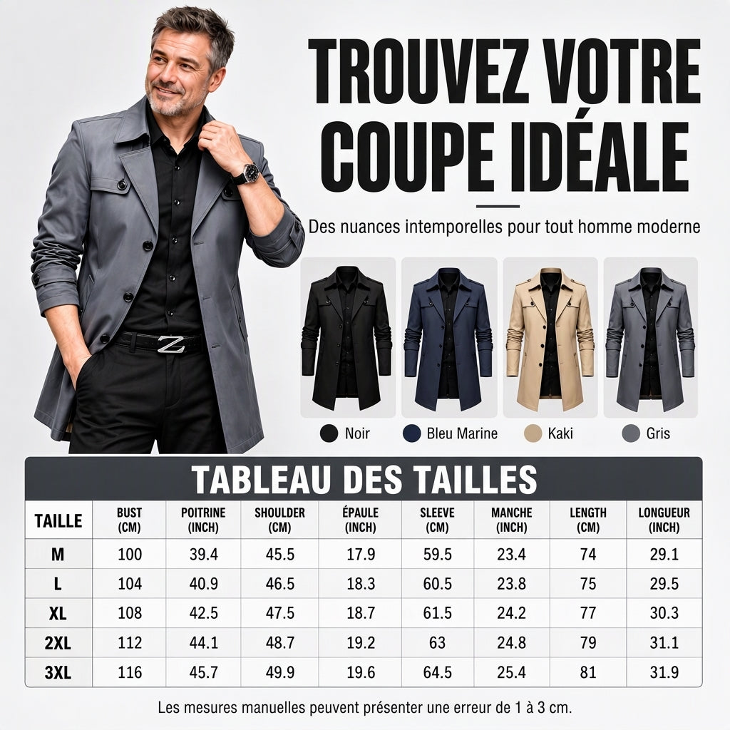 ⏳Liquidation totale⏳Trench-coat d'affaires mi-long pour homme