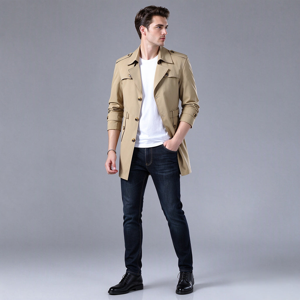⏳Liquidation totale⏳Trench-coat d'affaires mi-long pour homme