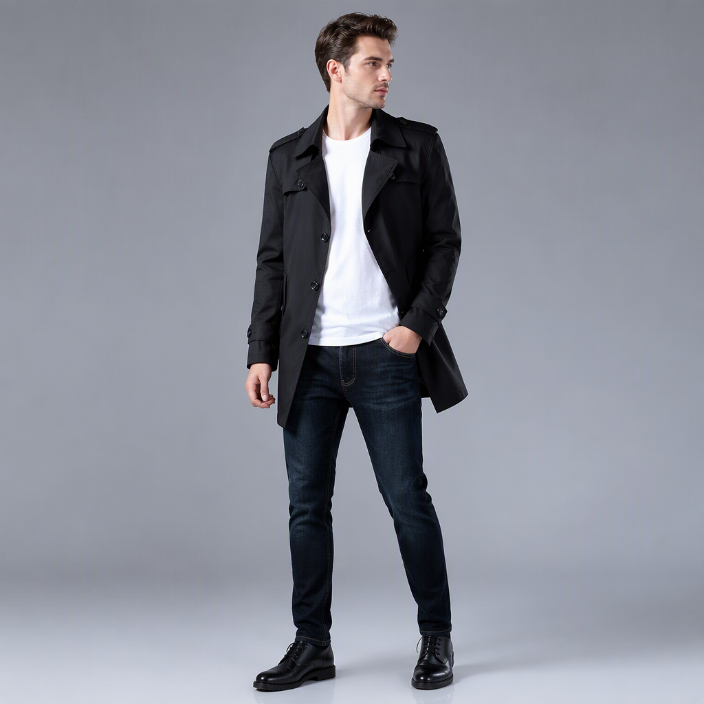 ⏳Liquidation totale⏳Trench-coat d'affaires mi-long pour homme