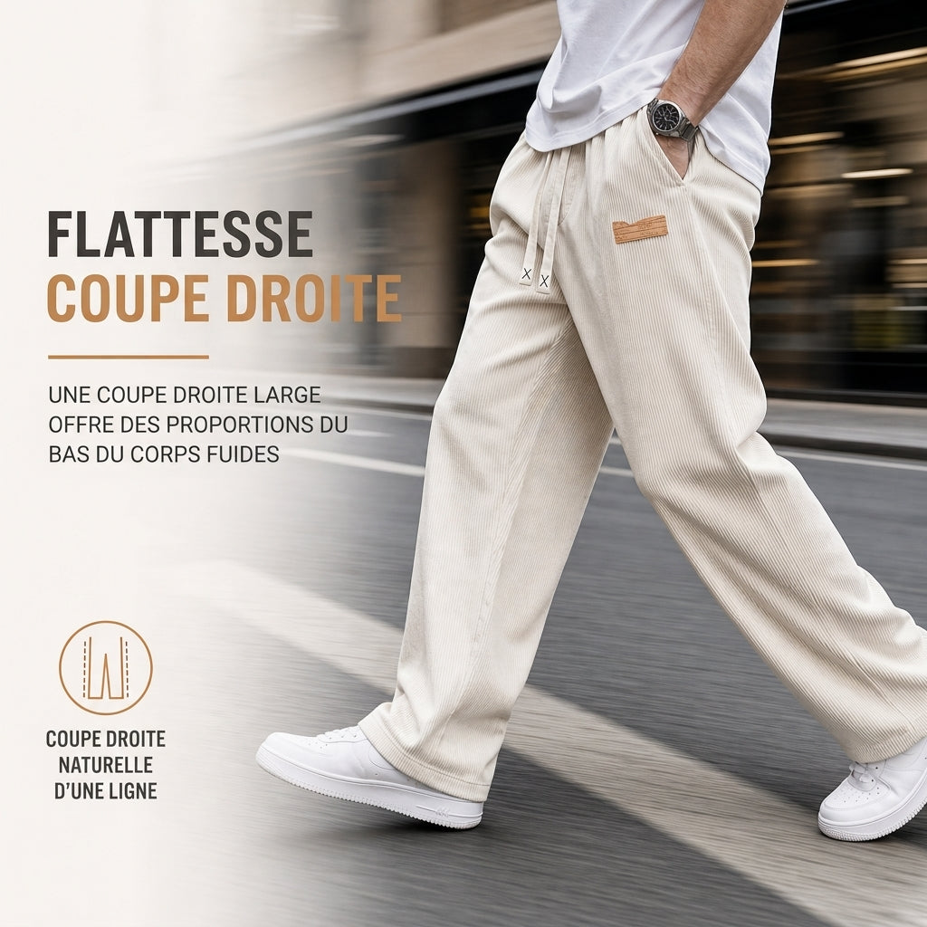 Pantalon décontracté en velours côtelé léger pour homme, coupe ample et jambe droite
