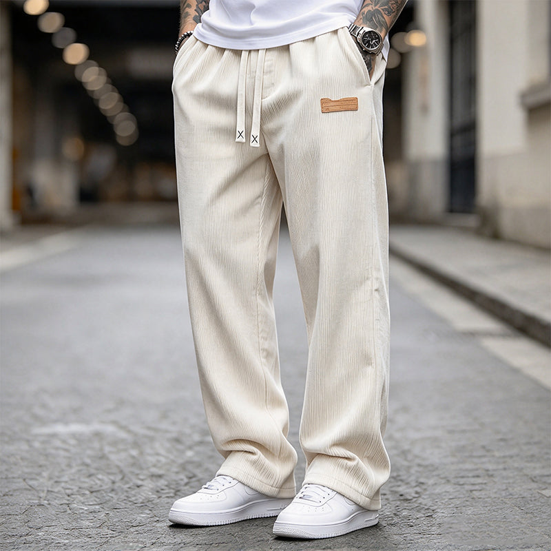 Pantalon décontracté en velours côtelé léger pour homme, coupe ample et jambe droite