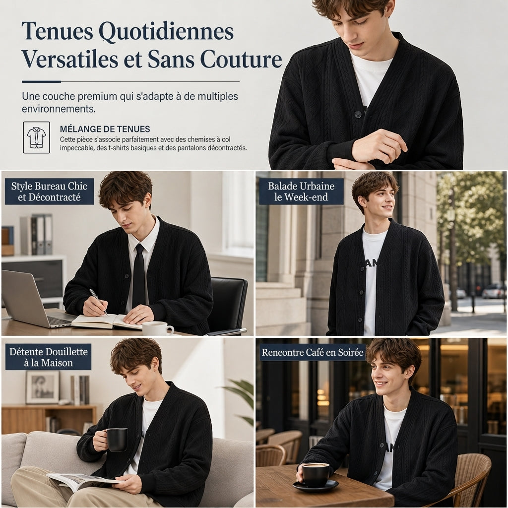 ⏳Liquidation totale⏳Cardigan en maille jacquard ample pour homme