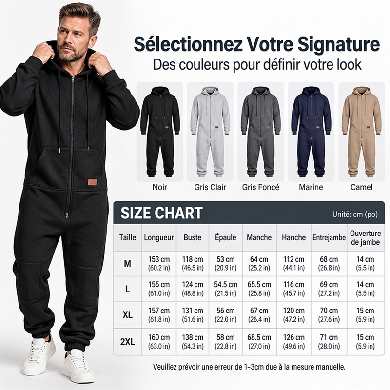 Combinaison à capuche thermique décontractée et confortable pour homme