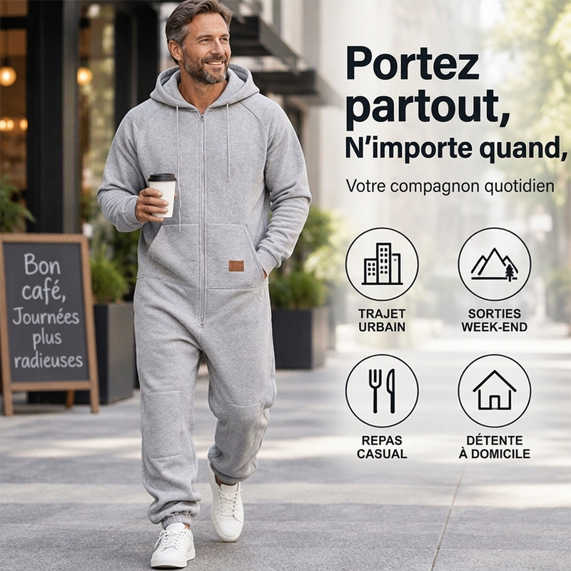 Combinaison à capuche thermique décontractée et confortable pour homme