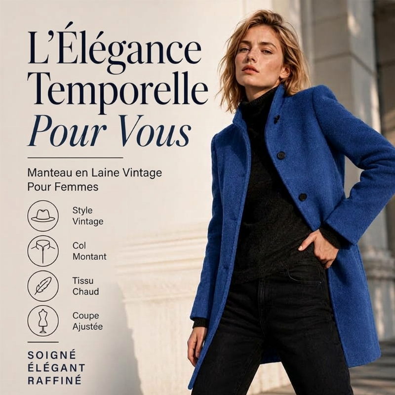 ⏳Liquidation totale⏳Manteau en laine vintage à col montant pour femme