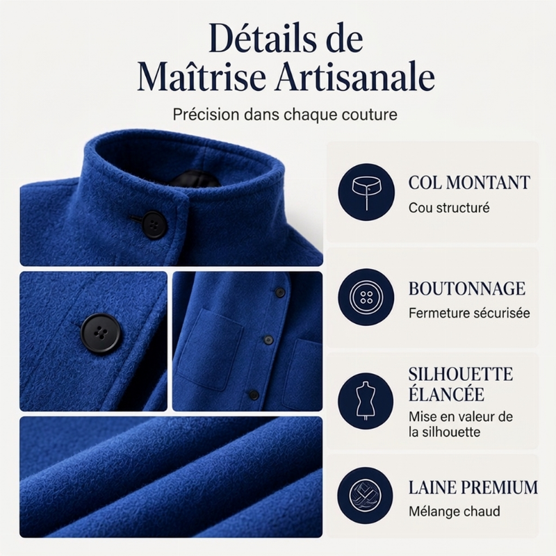 ⏳Liquidation totale⏳Manteau en laine vintage à col montant pour femme