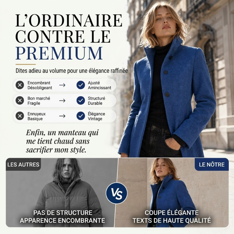 ⏳Liquidation totale⏳Manteau en laine vintage à col montant pour femme