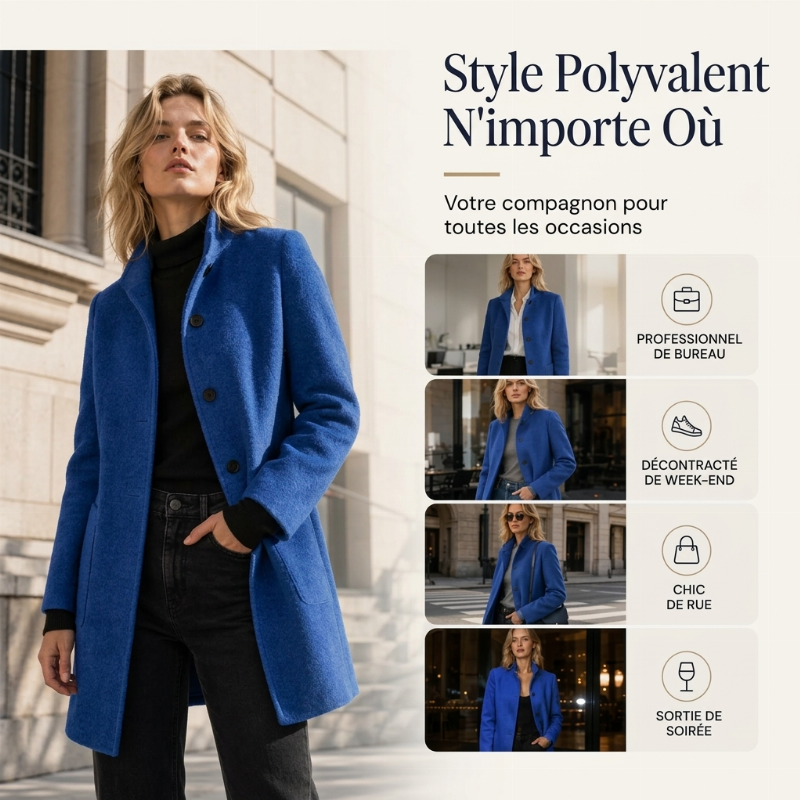 ⏳Liquidation totale⏳Manteau en laine vintage à col montant pour femme
