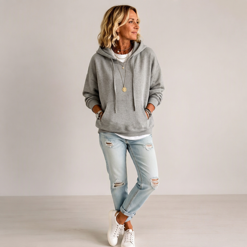 ⏳Liquidation totale⏳Hoodie oversize à cordon de serrage pour femme