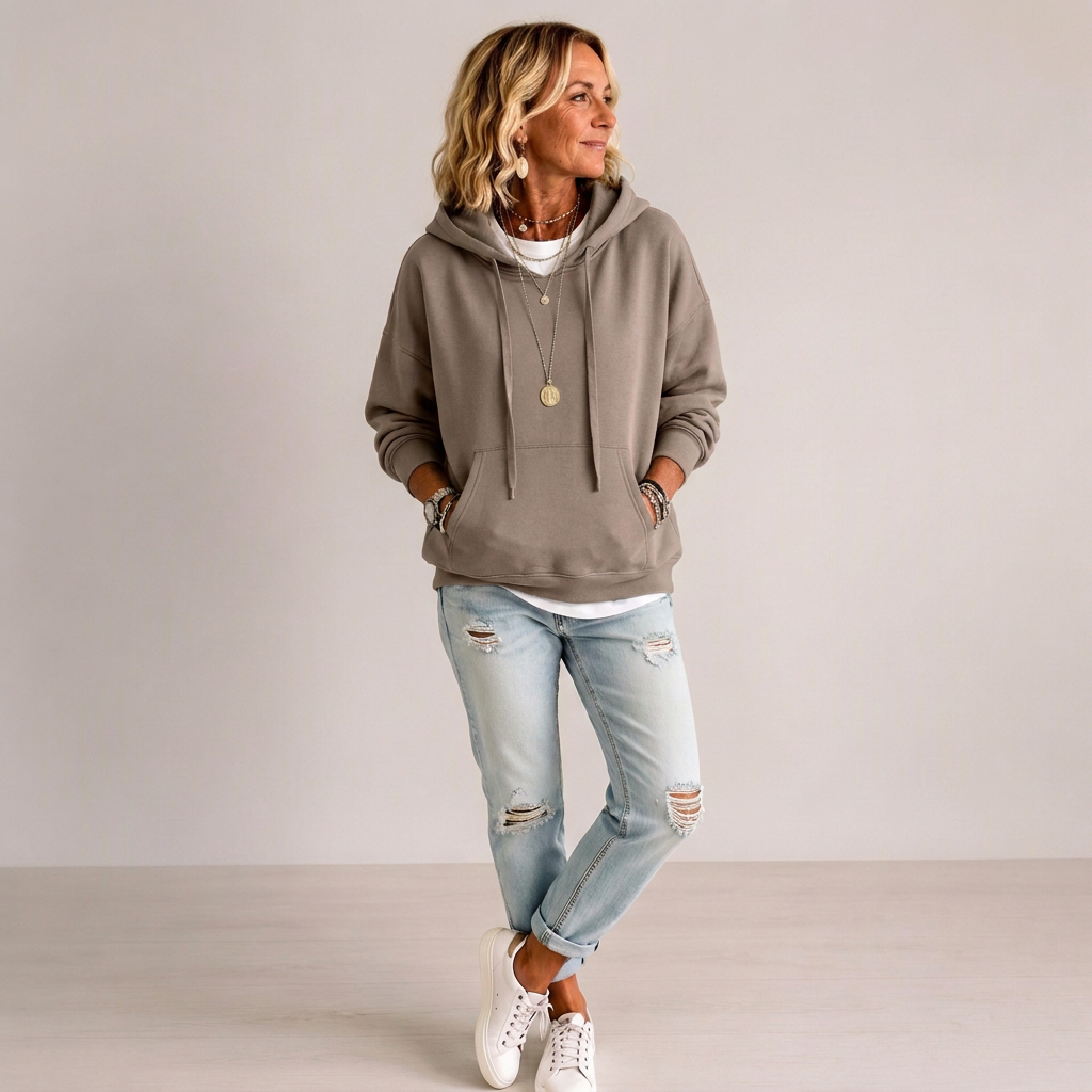 ⏳Liquidation totale⏳Hoodie oversize à cordon de serrage pour femme