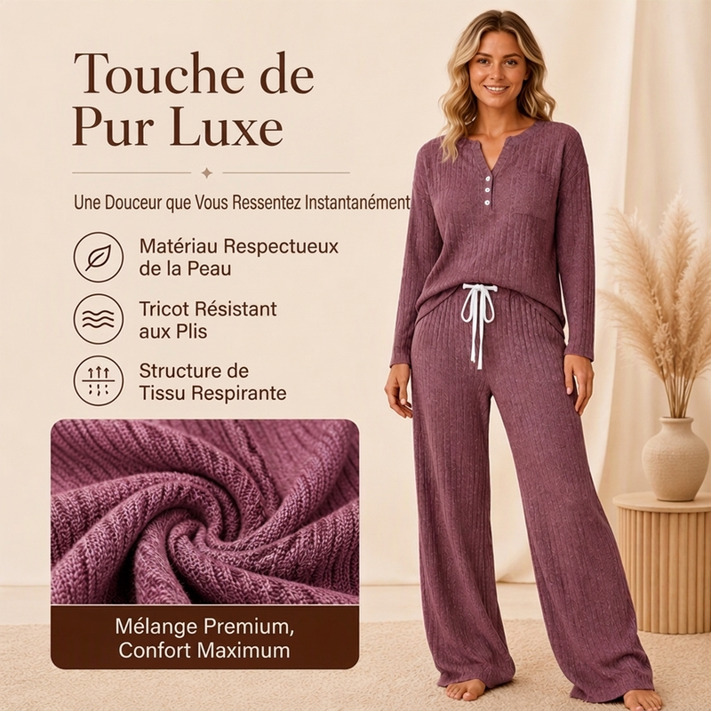 ⏳Liquidation totale⏳Ensemble haut côtelé Henley et pantalon à jambe large pour femme