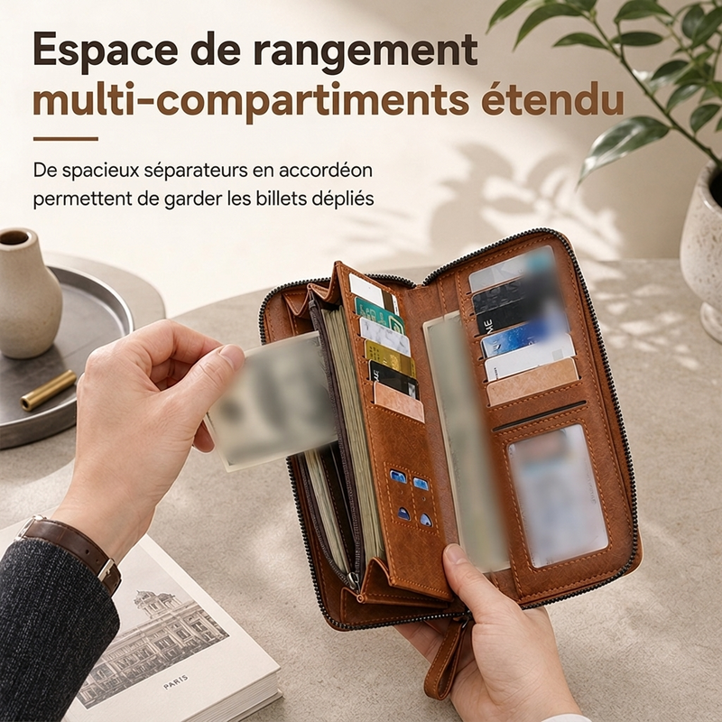 Portefeuille long à fermeture éclair pour homme, grande capacité, étui pour cartes multifonctionnel, pochette