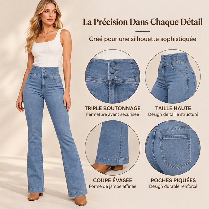 💖Soldes ! Prix cassés💖Jeans évasés taille haute élastique pour femme