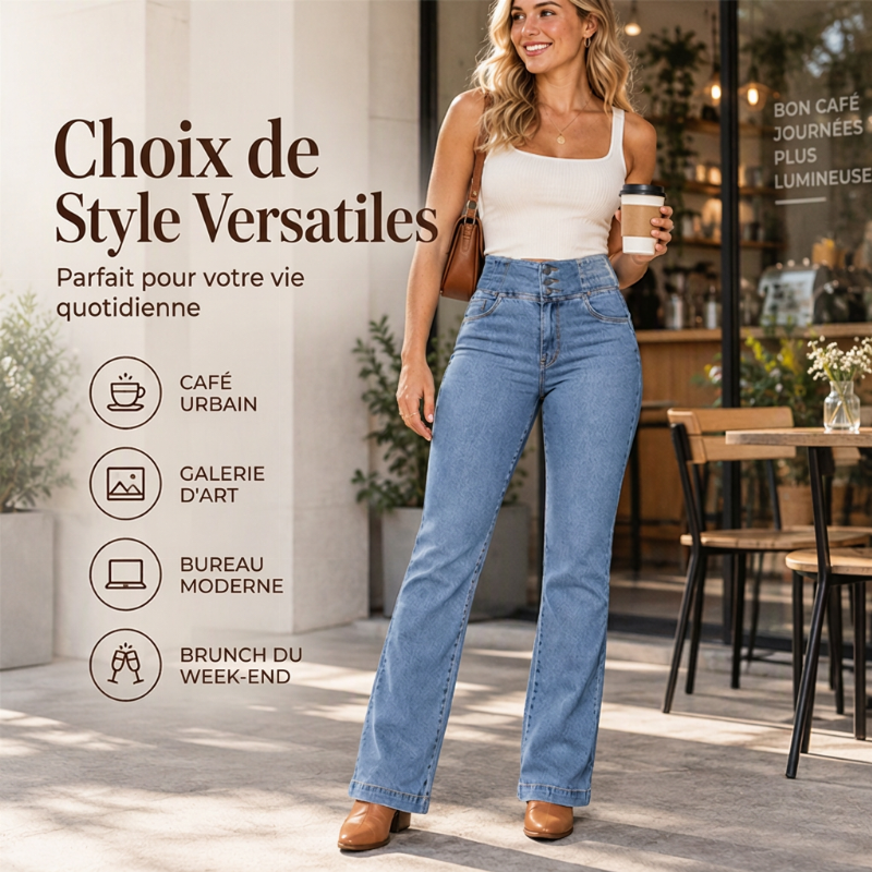 💖Soldes ! Prix cassés💖Jeans évasés taille haute élastique pour femme