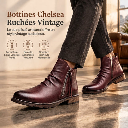 Bottes Chelsea vintage pour homme, bottes occidentales à bout rond avec fermeture éclair, style décontracté