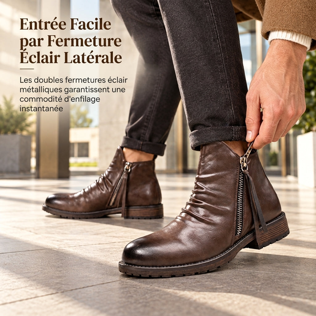 Bottes Chelsea vintage pour homme, bottes occidentales à bout rond avec fermeture éclair, style décontracté