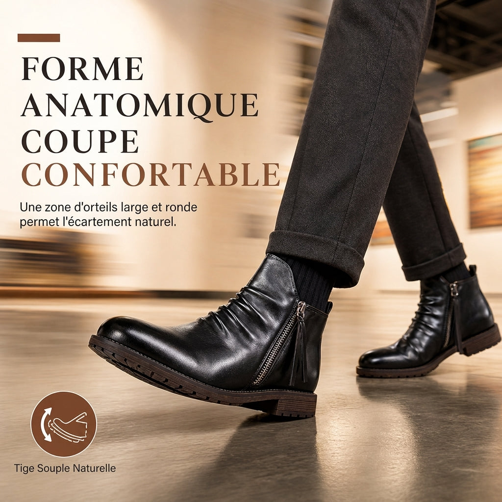 Bottes Chelsea vintage pour homme, bottes occidentales à bout rond avec fermeture éclair, style décontracté