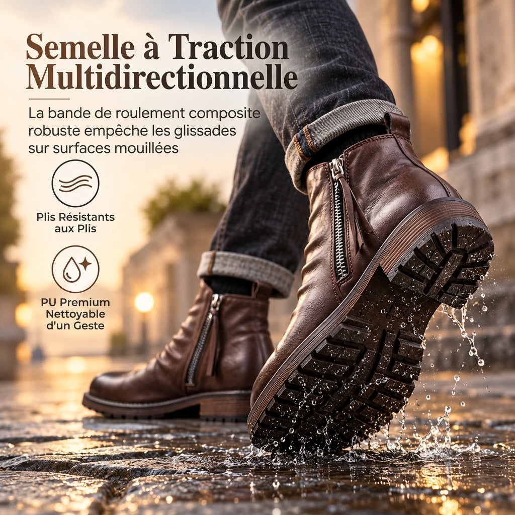 Bottes Chelsea vintage pour homme, bottes occidentales à bout rond avec fermeture éclair, style décontracté