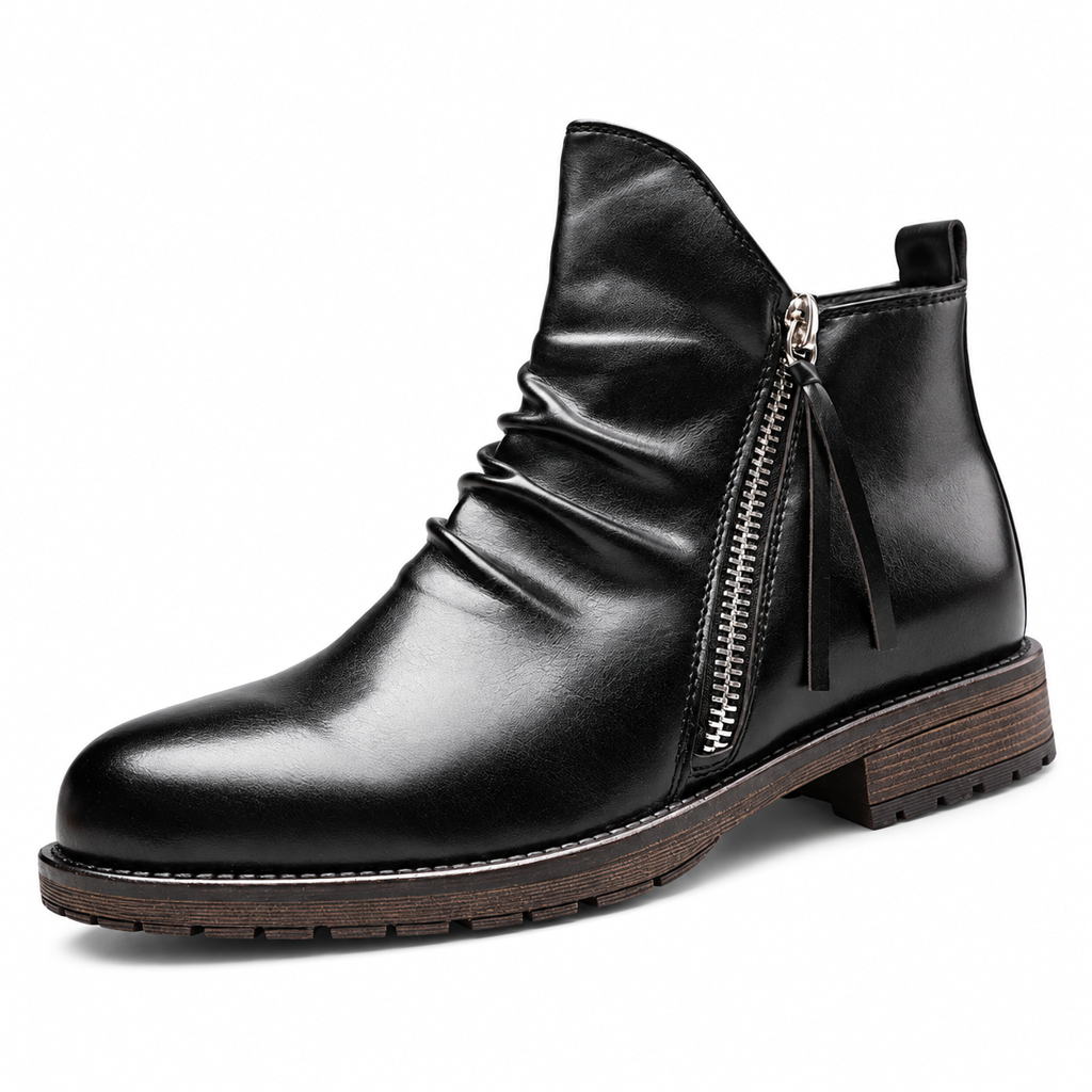 Bottes Chelsea vintage pour homme, bottes occidentales à bout rond avec fermeture éclair, style décontracté