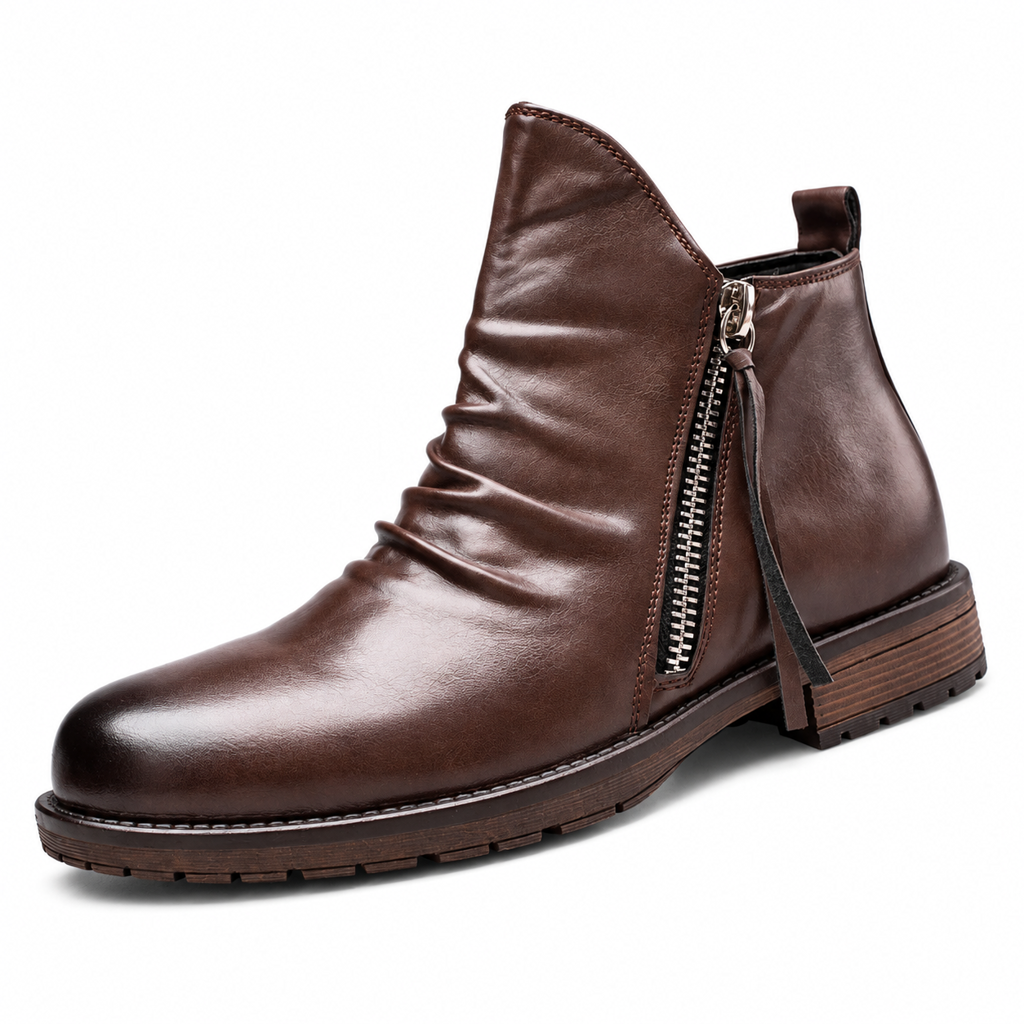 Bottes Chelsea vintage pour homme, bottes occidentales à bout rond avec fermeture éclair, style décontracté