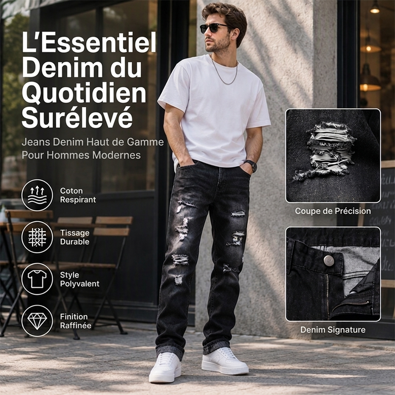 Jeans en denim slim fit déchiré et vieilli pour homme