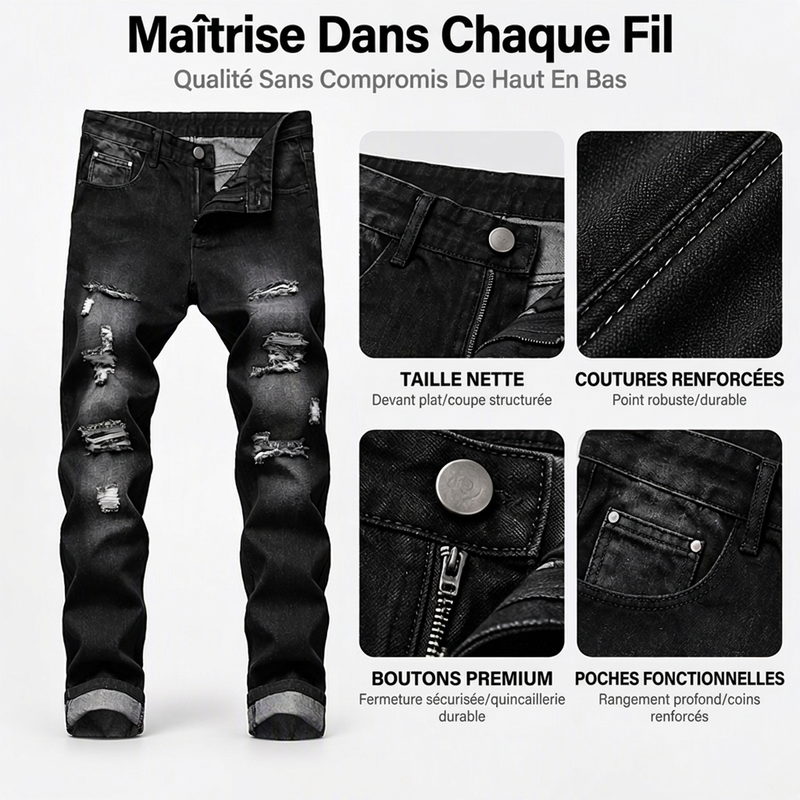 Jeans en denim slim fit déchiré et vieilli pour homme