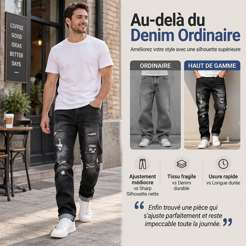 Jeans en denim slim fit déchiré et vieilli pour homme
