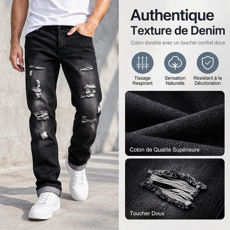 Jeans en denim slim fit déchiré et vieilli pour homme