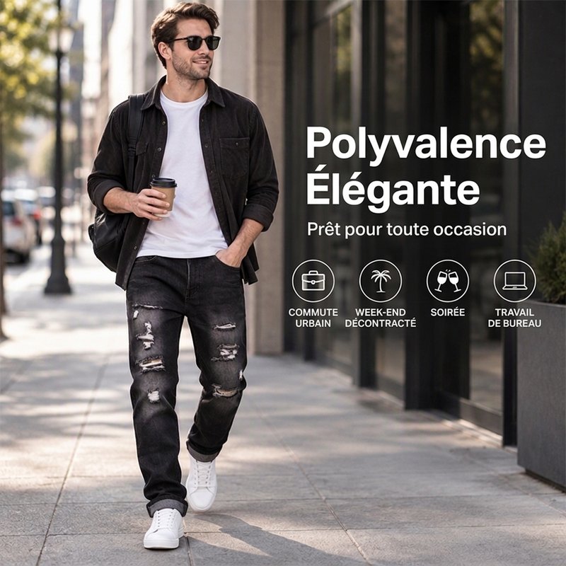 Jeans en denim slim fit déchiré et vieilli pour homme