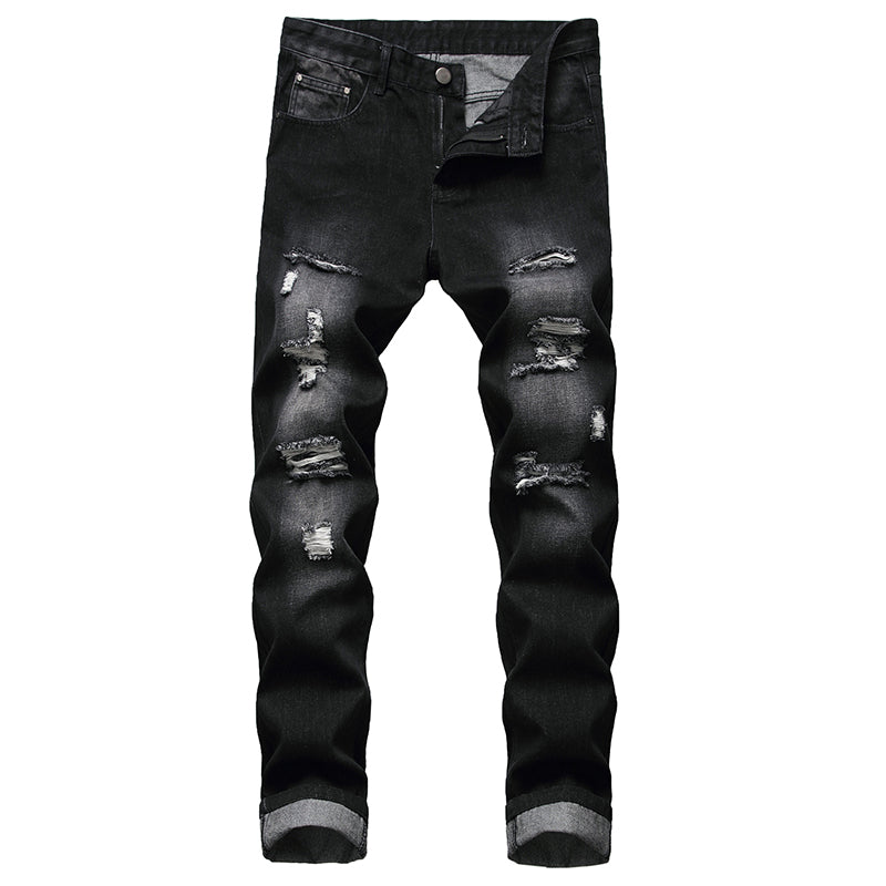 Jeans en denim slim fit déchiré et vieilli pour homme