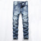 Jeans en denim slim fit déchiré et vieilli pour homme