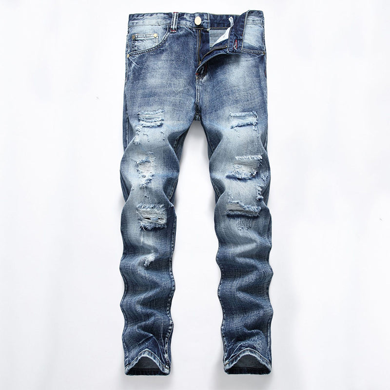 Jeans en denim slim fit déchiré et vieilli pour homme