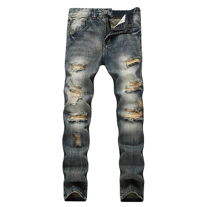 Jeans en denim slim fit déchiré et vieilli pour homme