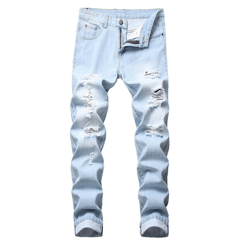 Jeans en denim slim fit déchiré et vieilli pour homme