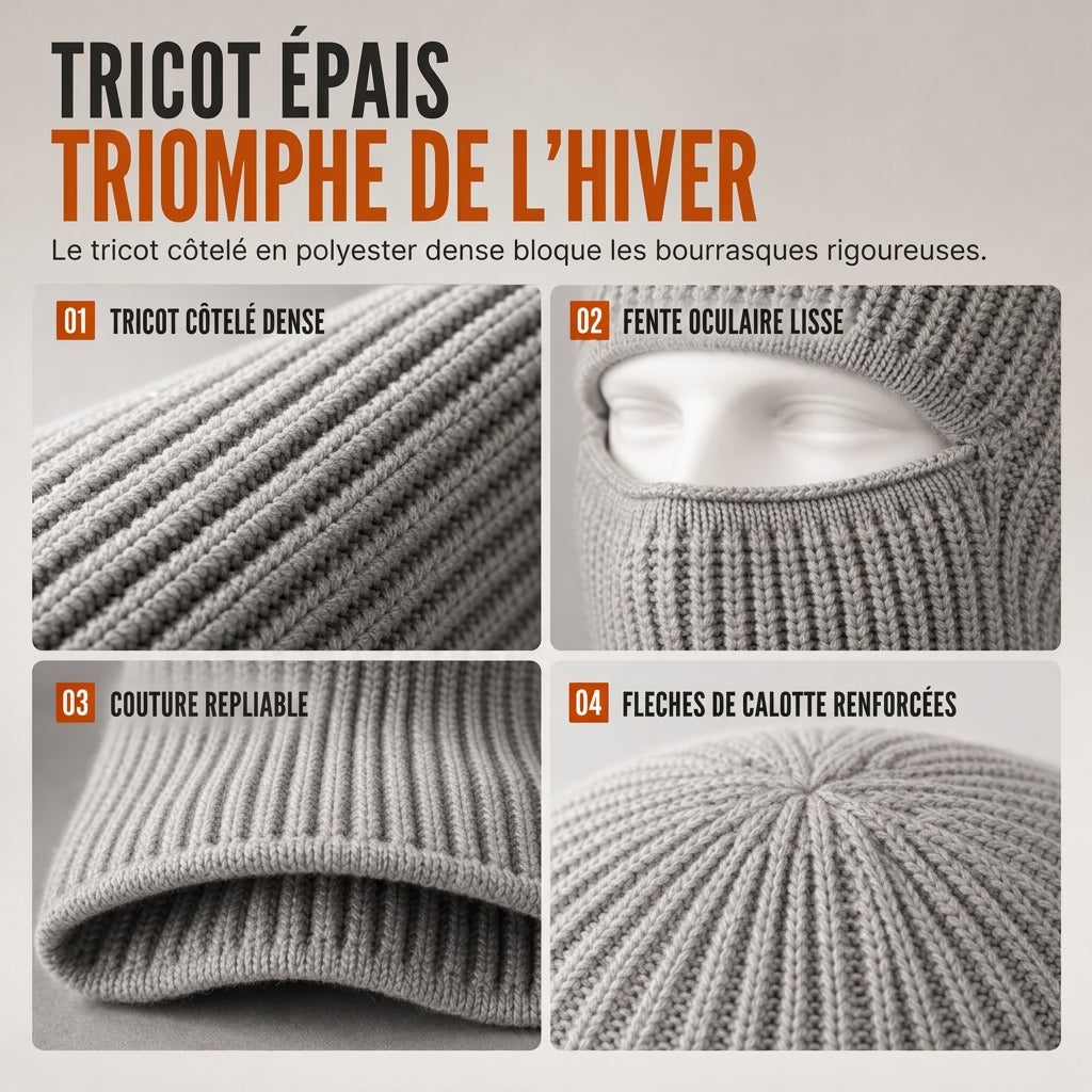 Cagoule tricotée chaude pour homme, bonnet d'hiver coupe-vent et masque facial pour temps froid
