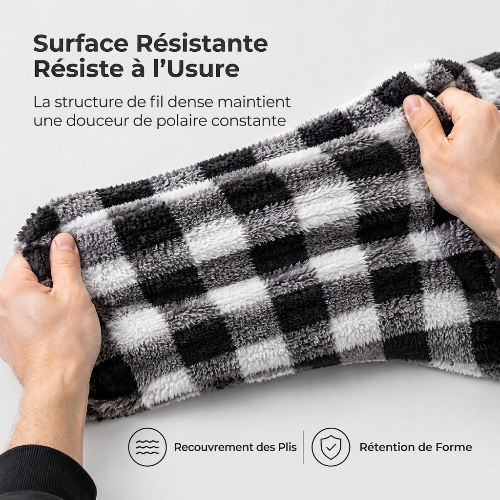 Manteau à capuche zippé en peluche à carreaux pour hommes avec deux poches poitrine à rabat