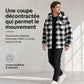 Manteau à capuche zippé en peluche à carreaux pour hommes avec deux poches poitrine à rabat