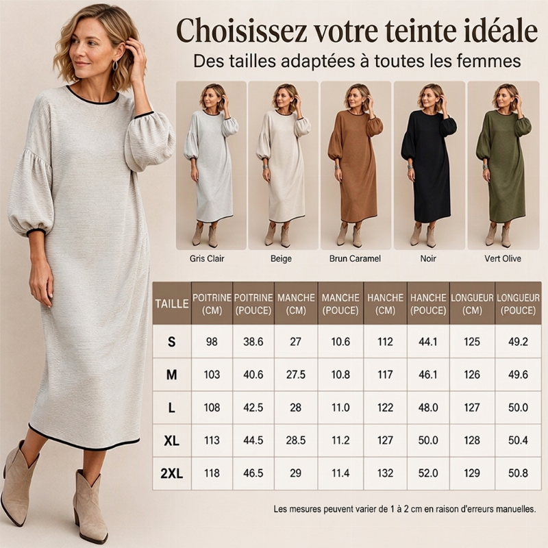 🌸Promotion exceptionnelle : 50 % de réduction💖Robe mi-longue pour femme en maille texturée à manches bouffantes
