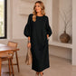 🌸Promotion exceptionnelle : 50 % de réduction💖Robe mi-longue pour femme en maille texturée à manches bouffantes