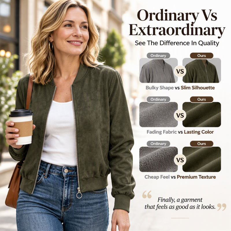 💖Soldes ! Prix cassés💖Veste bomber courte en fausse daim pour femme