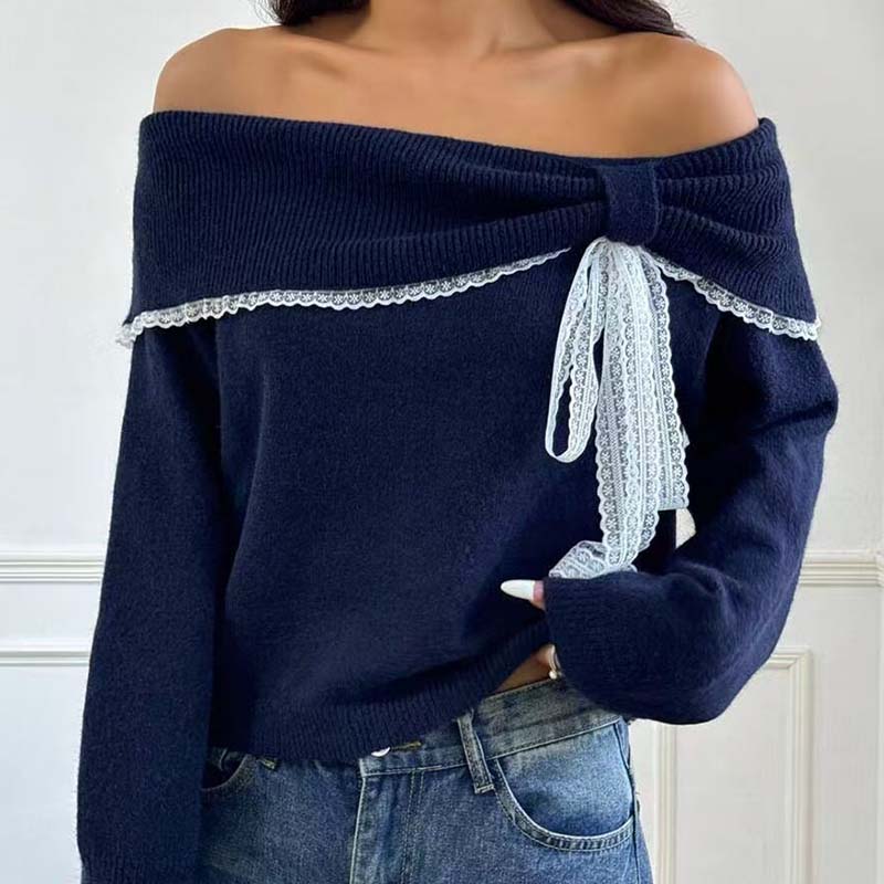 👜 -50 % sur toute la mode femme ! ✨Pull femme à épaules dénudées et bordures en dentelle
